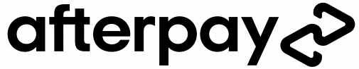 Afterpay logo in black text with a stylized, looping arrow symbol.